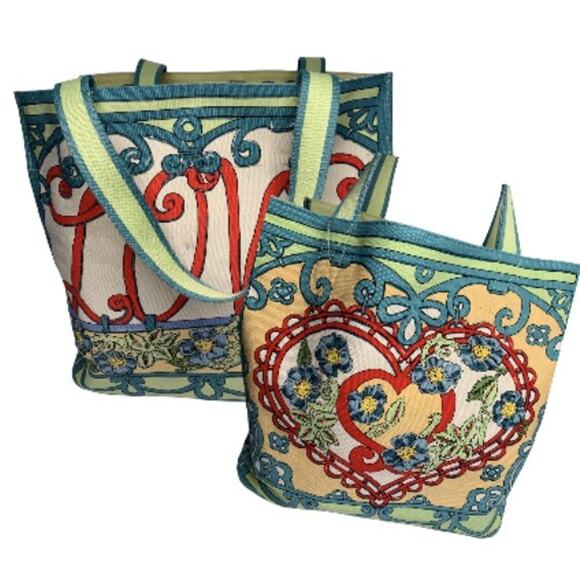 Brighton A winters love colorful canvas large tote bag - Picture 1 of 12
